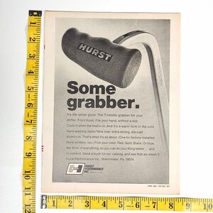 Vintage Hurst T-Handle Grabber Black &‎ White Print Ad 1969 Hot Rod Magazine